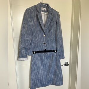 Calvin Klein Blue and White Skirt Suit with Blazer